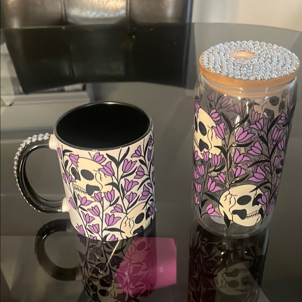 Skull and Floral Mug and Canister Set 2 w/ stew